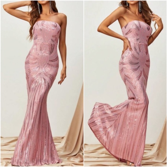 Luxe Sequin Strapless Zipper Formal Evening Party Prom Wedding Dress - Picture 2 of 12